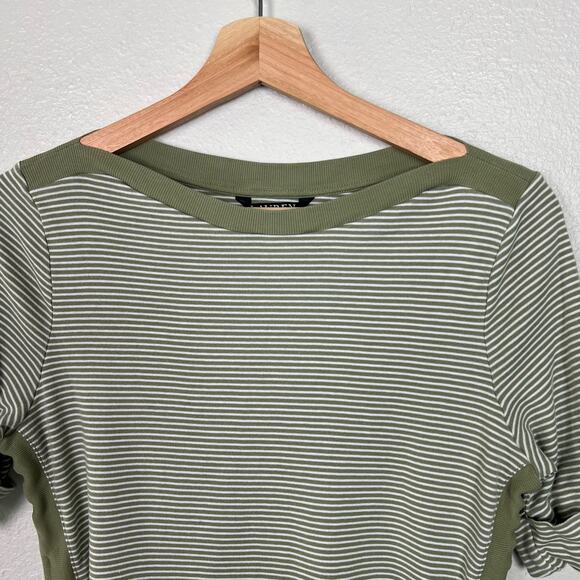 Lauren Ralph Lauren Women's Large Sage Green Striped Boat Neck Short Sleeve Top - Picture 6 of 8